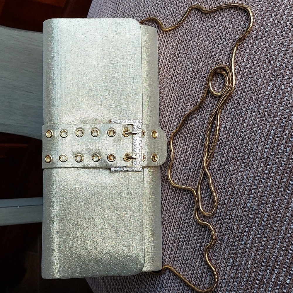 Kate Landry Gold mini bag with long chain, NWOT